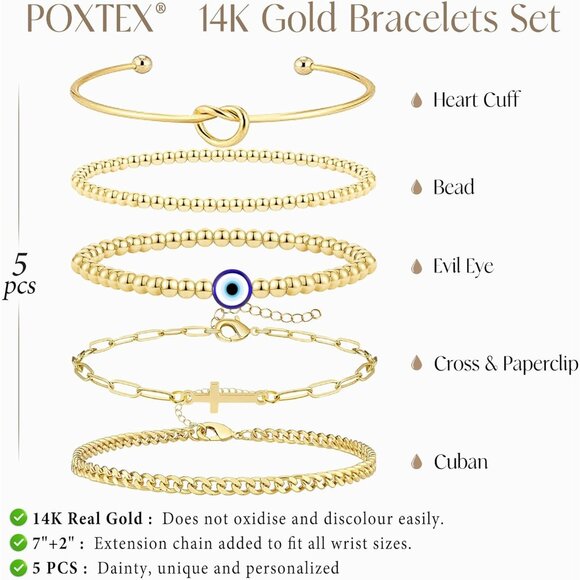 Gold-Style 06 Dainty Stack Beaded, Cross,Snake Bracelets Jewelry Gifts for Women - Picture 8 of 9